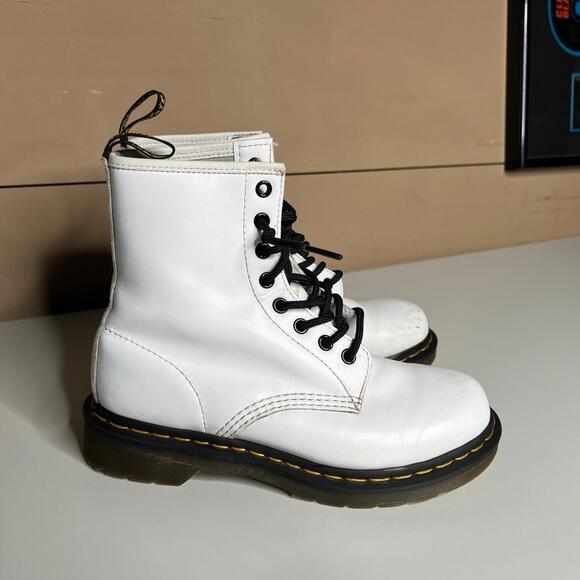 Dr. Martens Shoes - Dr. Martens 1460 White Leather Boots Women’s 38 EU 7 US Lace-Up Classic